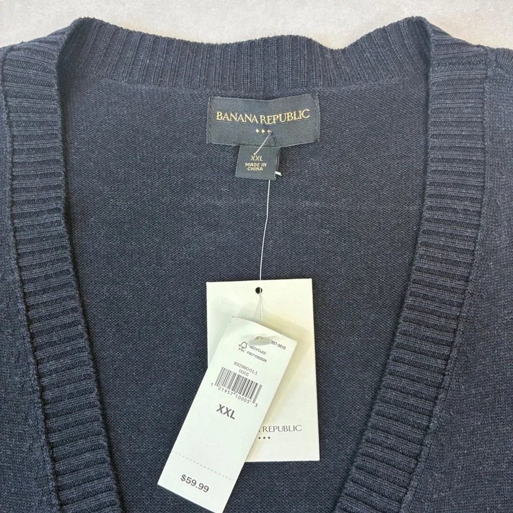 Banana Republic Cardigan Mens XXL Navy Blue Cotton V-Neck Button Front NWT